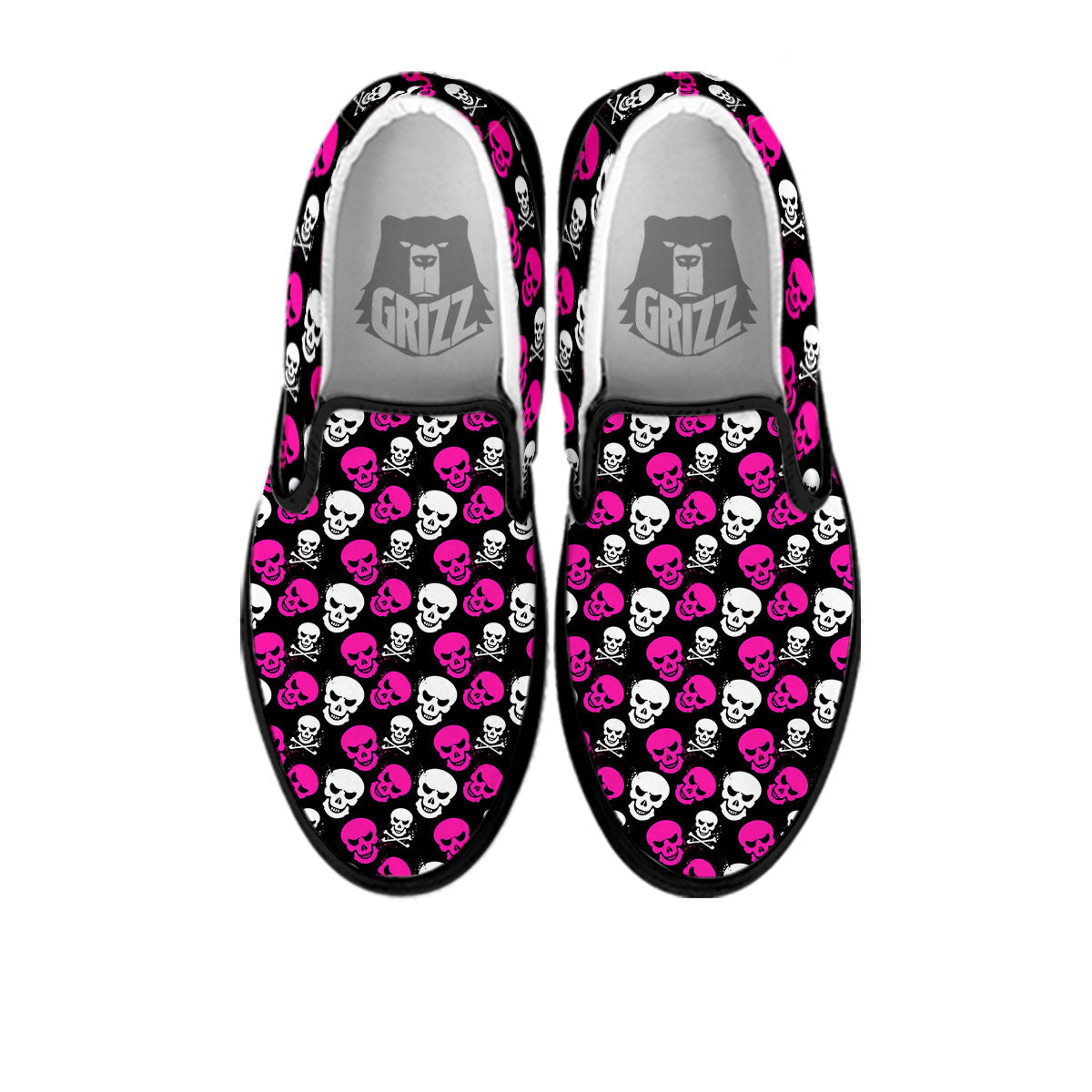 Skull Girly Emo Print Pattern Black Slip On Shoes-grizzshop