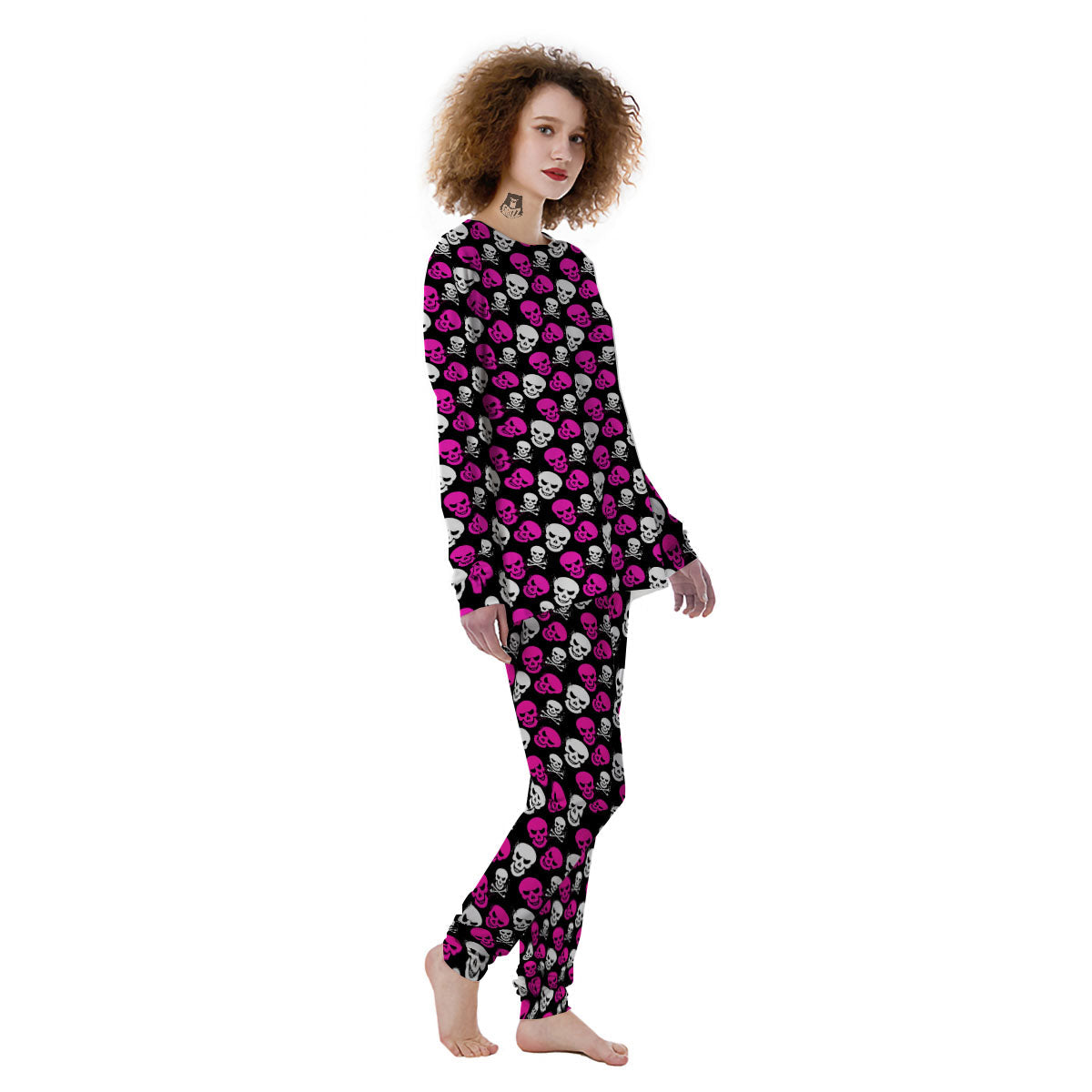 Skull Girly Emo Print Pattern Women's Pajamas-grizzshop