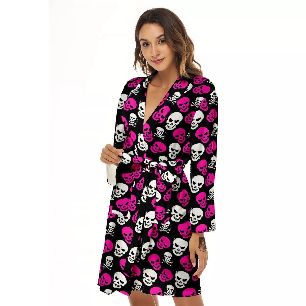 Skull Girly Emo Print Pattern Women's Robe-grizzshop