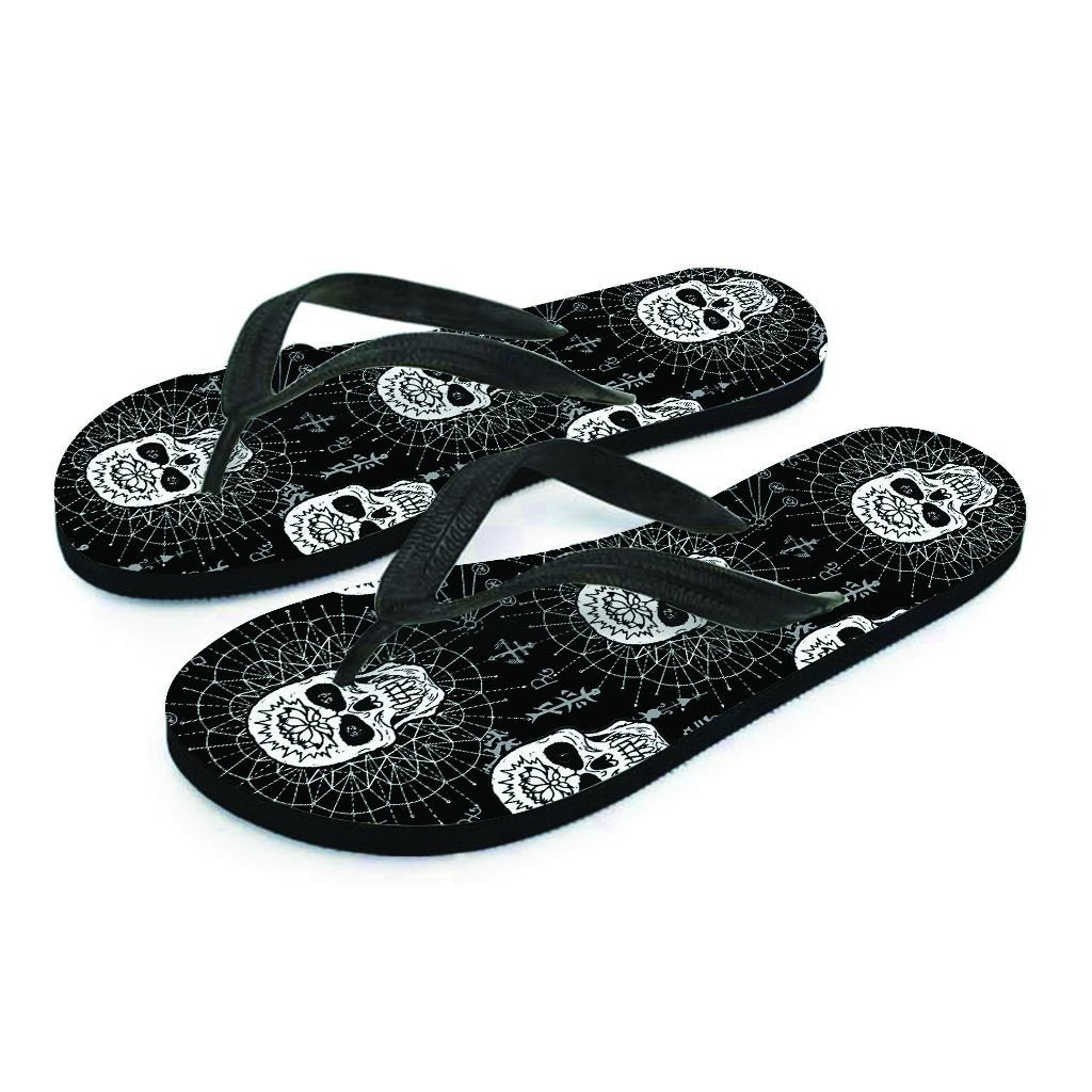 Skull Gothic Witch Men's Flip Flops-grizzshop