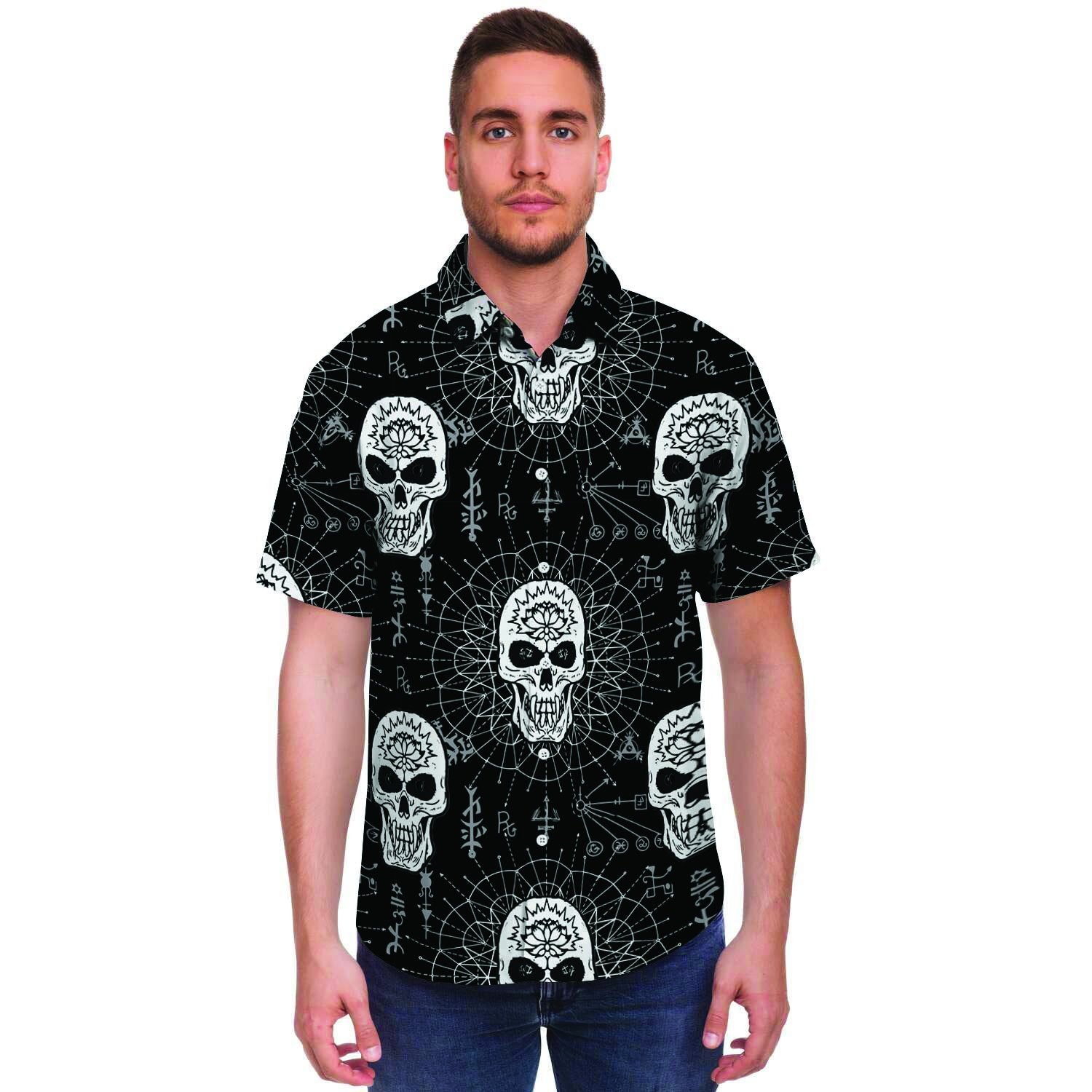 Skull Gothic Witch Men's Short Sleeve Shirt-grizzshop