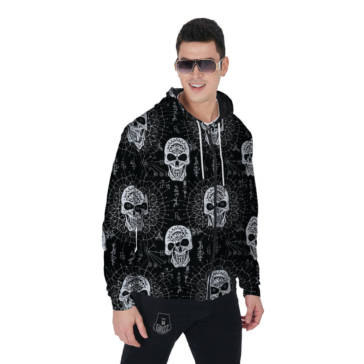 Skull Gothic Witch Men's Zip Up Hoodie-grizzshop