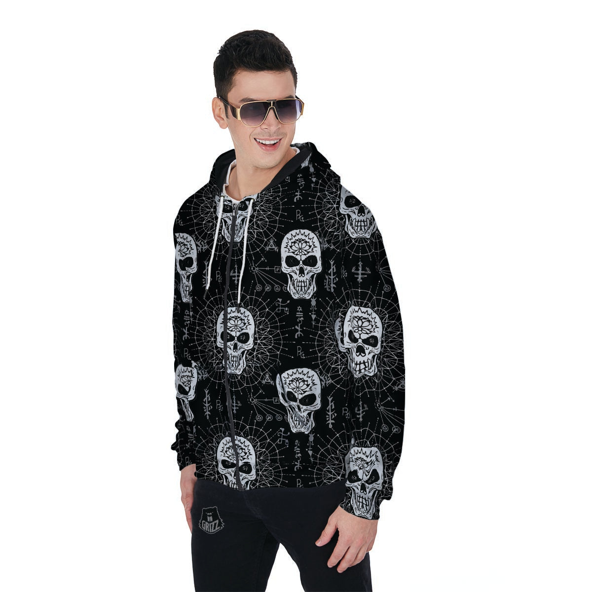 Skull Gothic Witch Men's Zip Up Hoodie-grizzshop