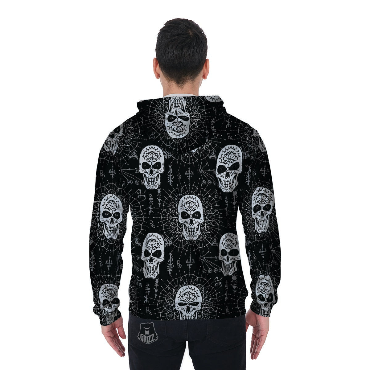 Skull Gothic Witch Men's Zip Up Hoodie-grizzshop