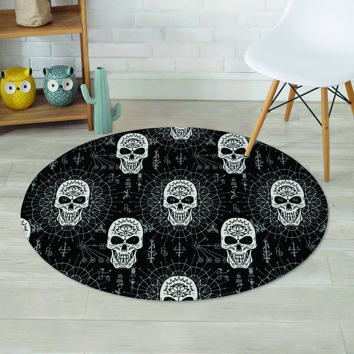 Skull Gothic Witch Round Rug-grizzshop