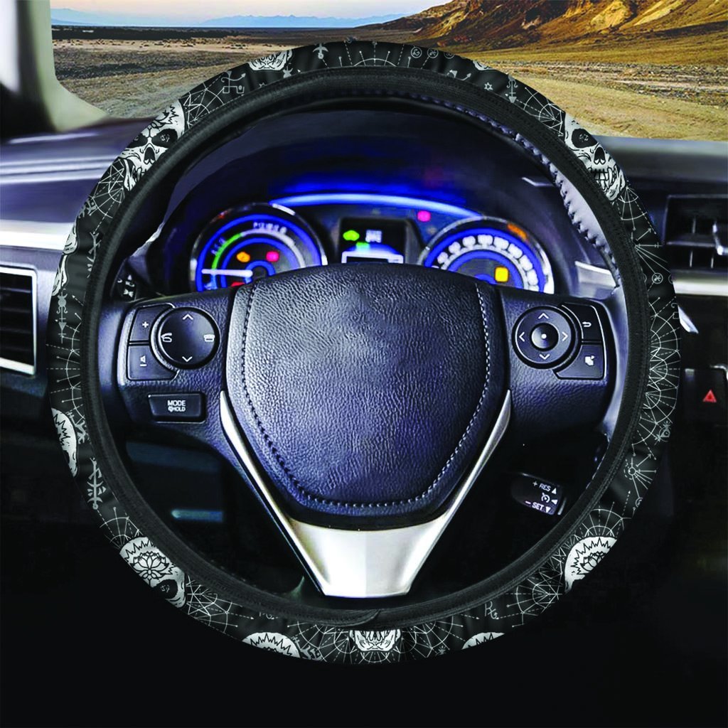 Skull Gothic Witch Steering Wheel Cover-grizzshop