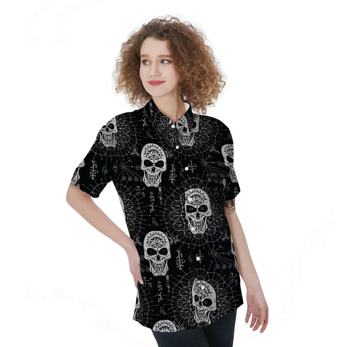 Skull Gothic Witch Women's Short Sleeve Shirts-grizzshop