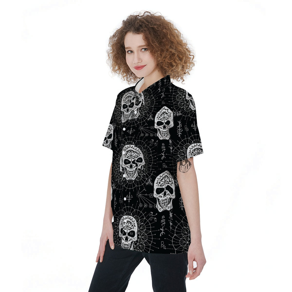 Skull Gothic Witch Women's Short Sleeve Shirts-grizzshop