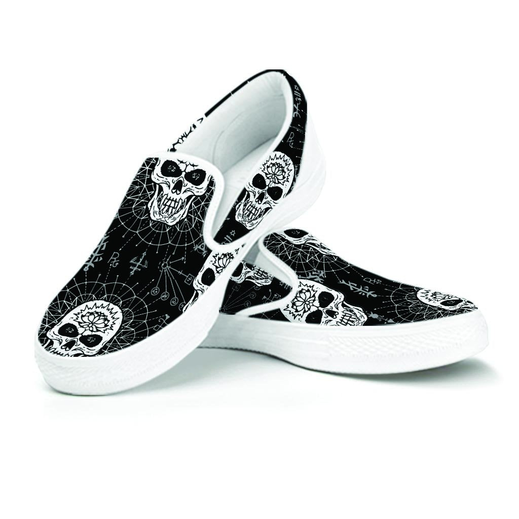 Skull Gothic Witch Women's Slip On Sneakers-grizzshop