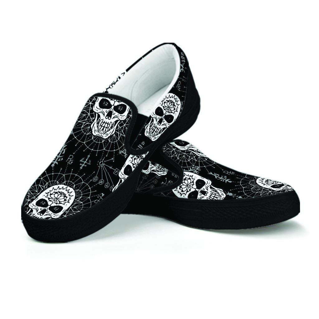 Skull Gothic Witch Women's Slip On Sneakers-grizzshop
