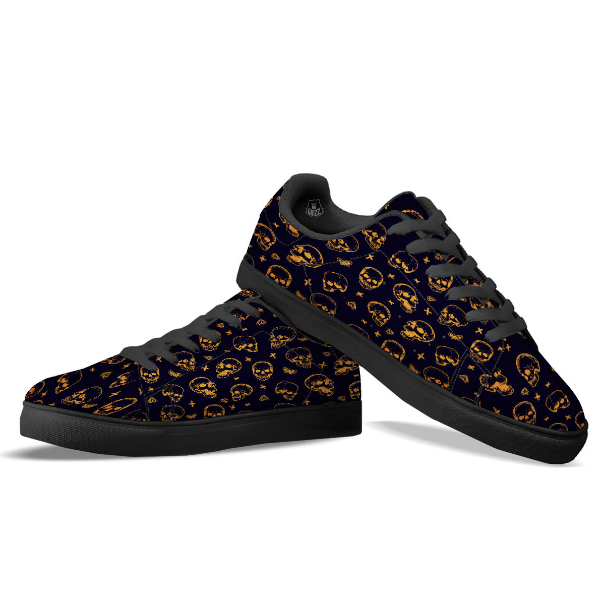 Skull Halloween Print Pattern Black Low Top Sneakers-grizzshop