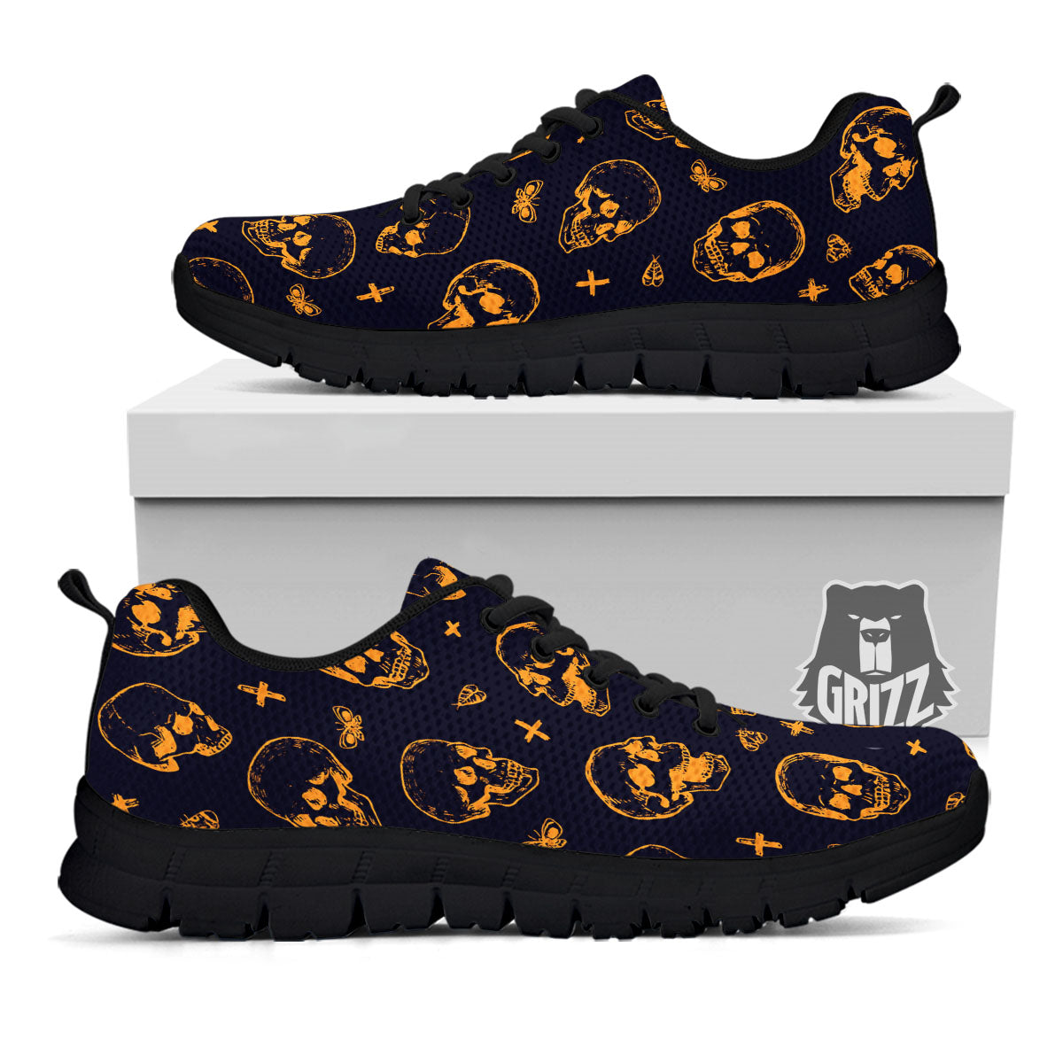 Skull Halloween Print Pattern Black Sneaker-grizzshop