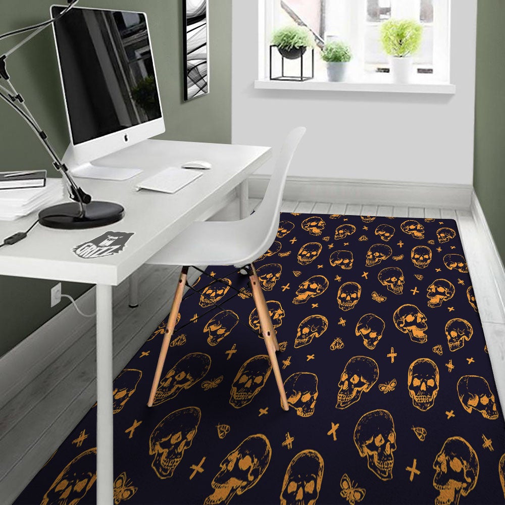 Skull Halloween Print Pattern Floor Mat-grizzshop