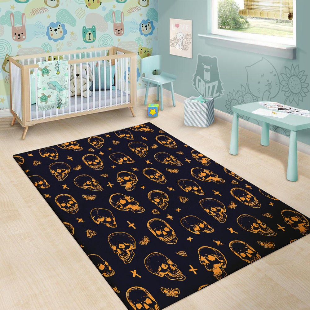 Skull Halloween Print Pattern Floor Mat-grizzshop