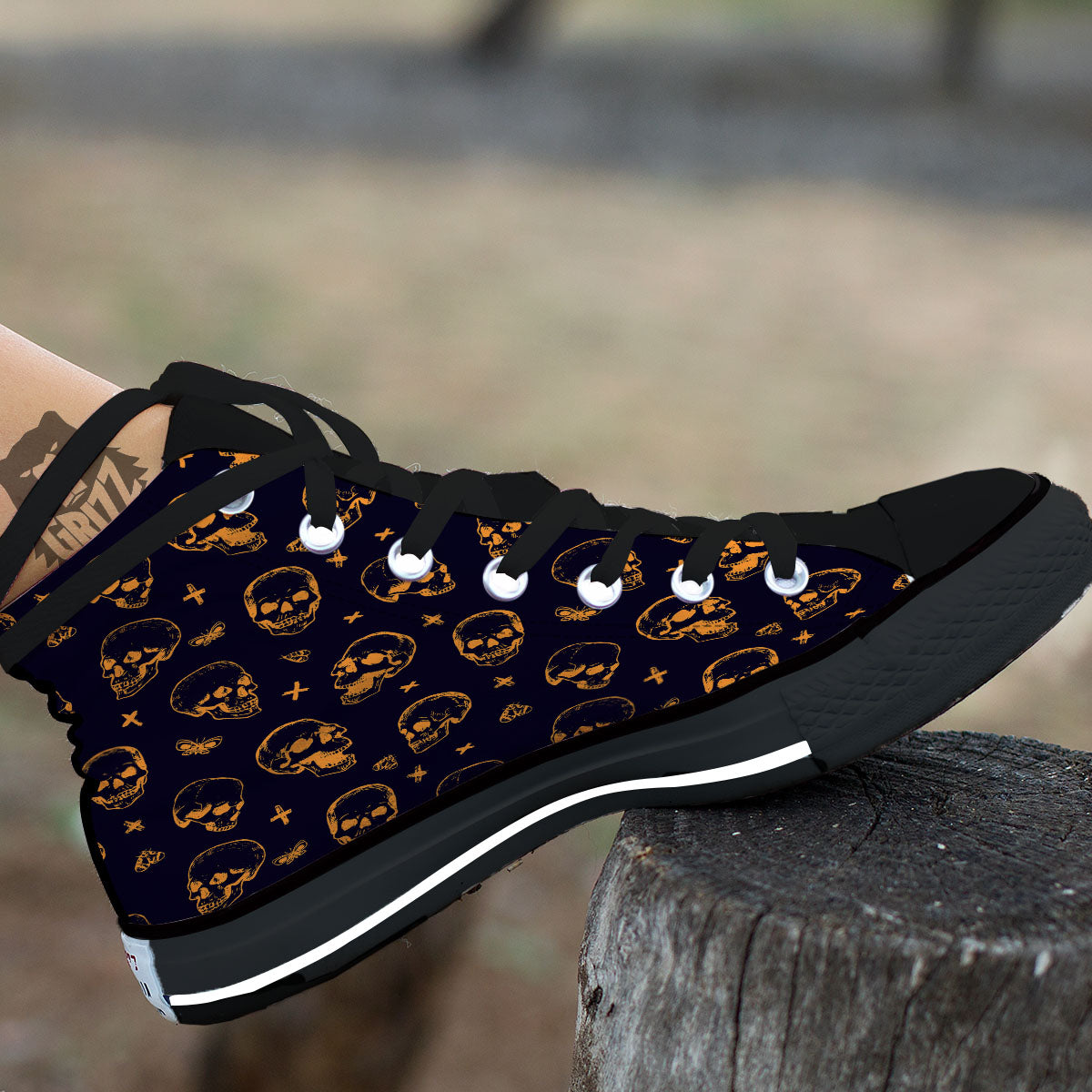 Skull Halloween Print Pattern High Top Shoes-grizzshop