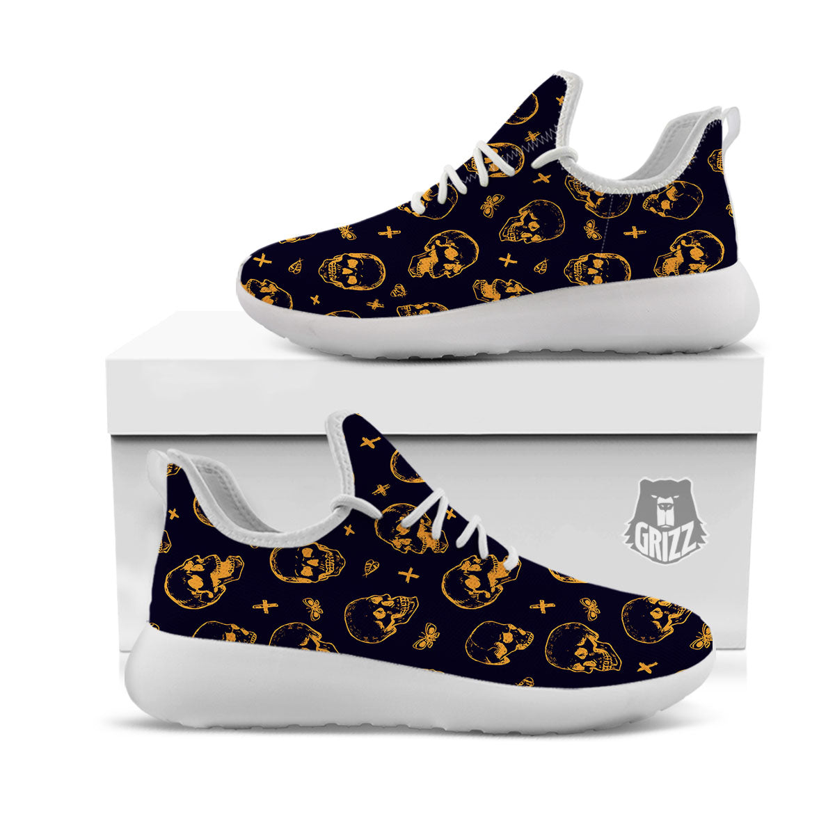 Skull Halloween Print Pattern White Athletic Shoes-grizzshop