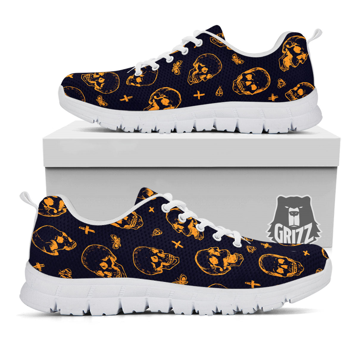 Skull Halloween Print Pattern White Sneaker-grizzshop