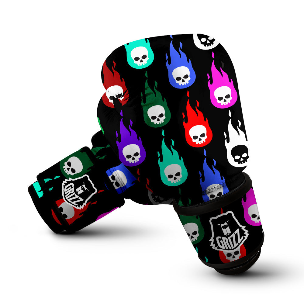 Skull Head Fire Colorful Print Pattern Boxing Gloves-grizzshop