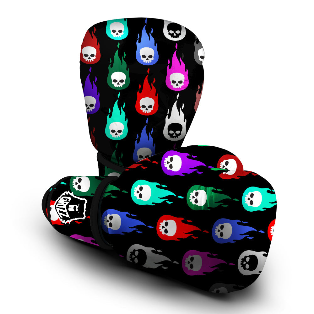 Skull Head Fire Colorful Print Pattern Boxing Gloves-grizzshop