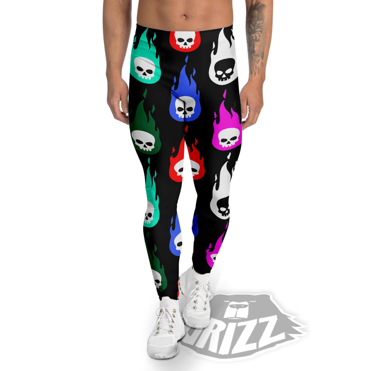 Skull Head Fire Colorful Print Pattern Men's Leggings-grizzshop