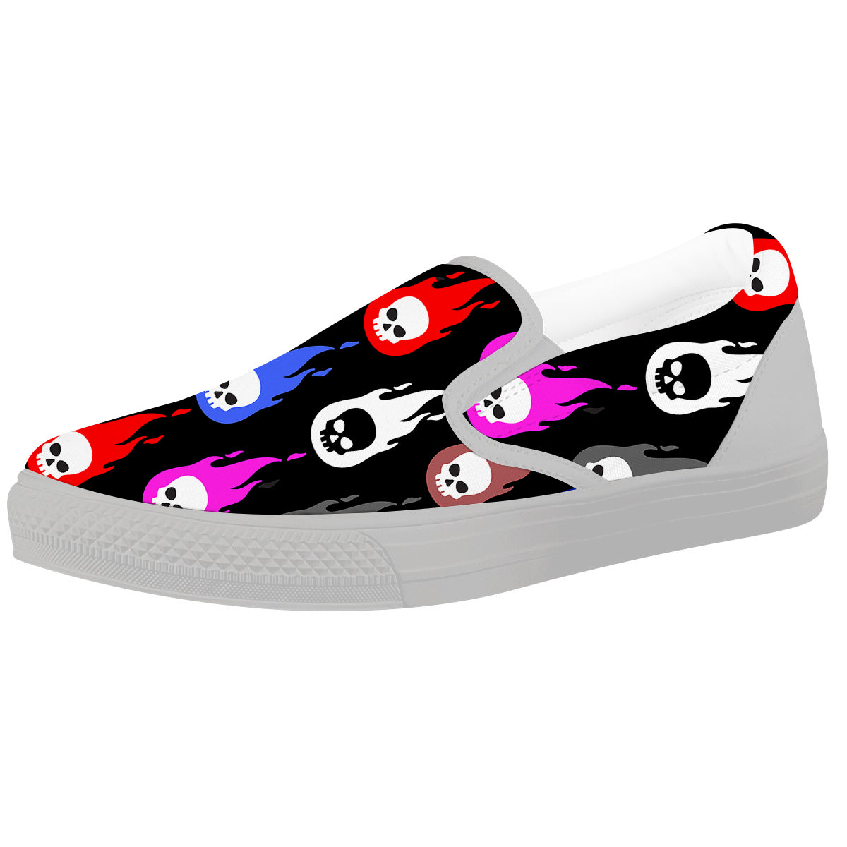 Skull Head Fire Colorful Print Pattern White Slip On Shoes-grizzshop