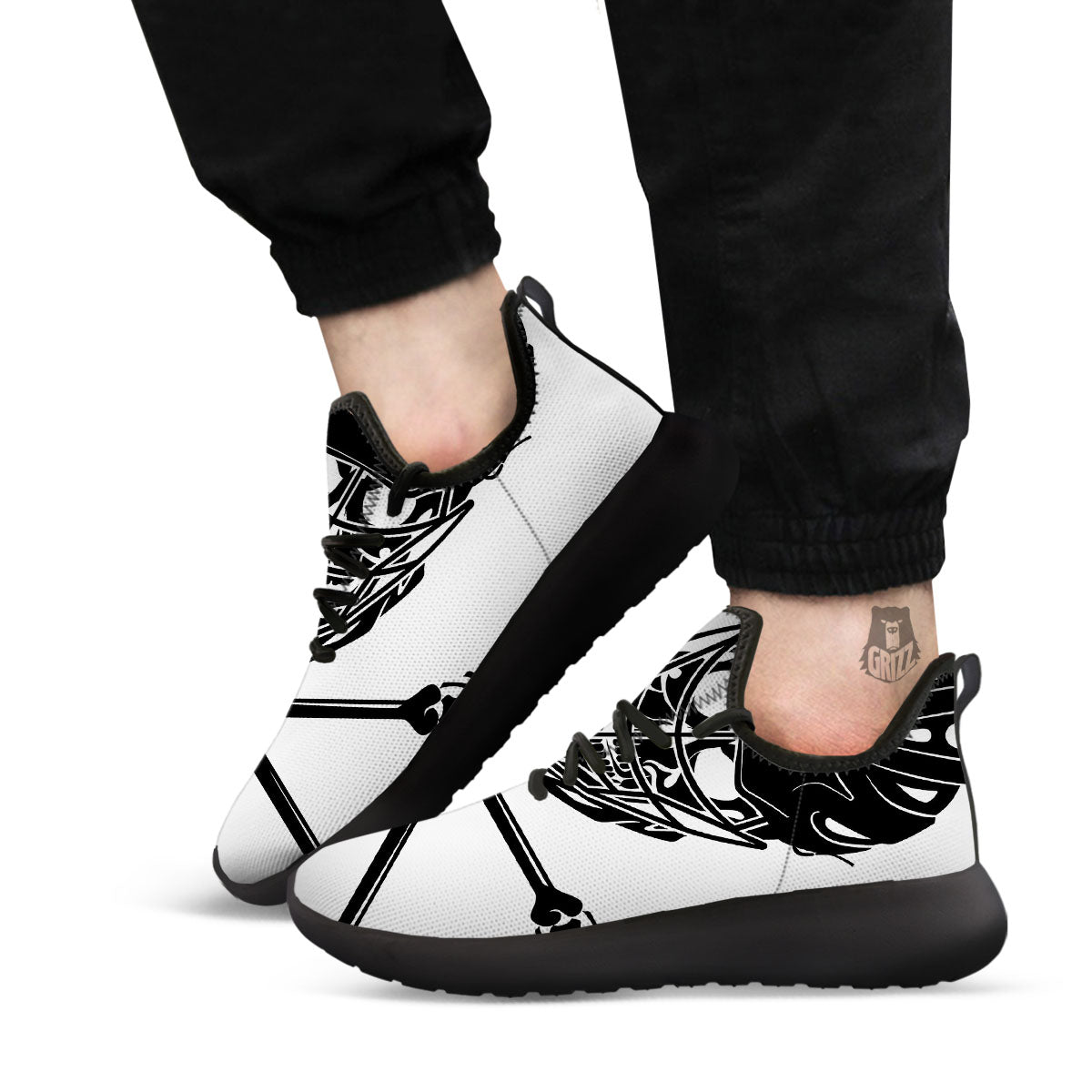 Skull Lacrosse Print Black Athletic Shoes-grizzshop