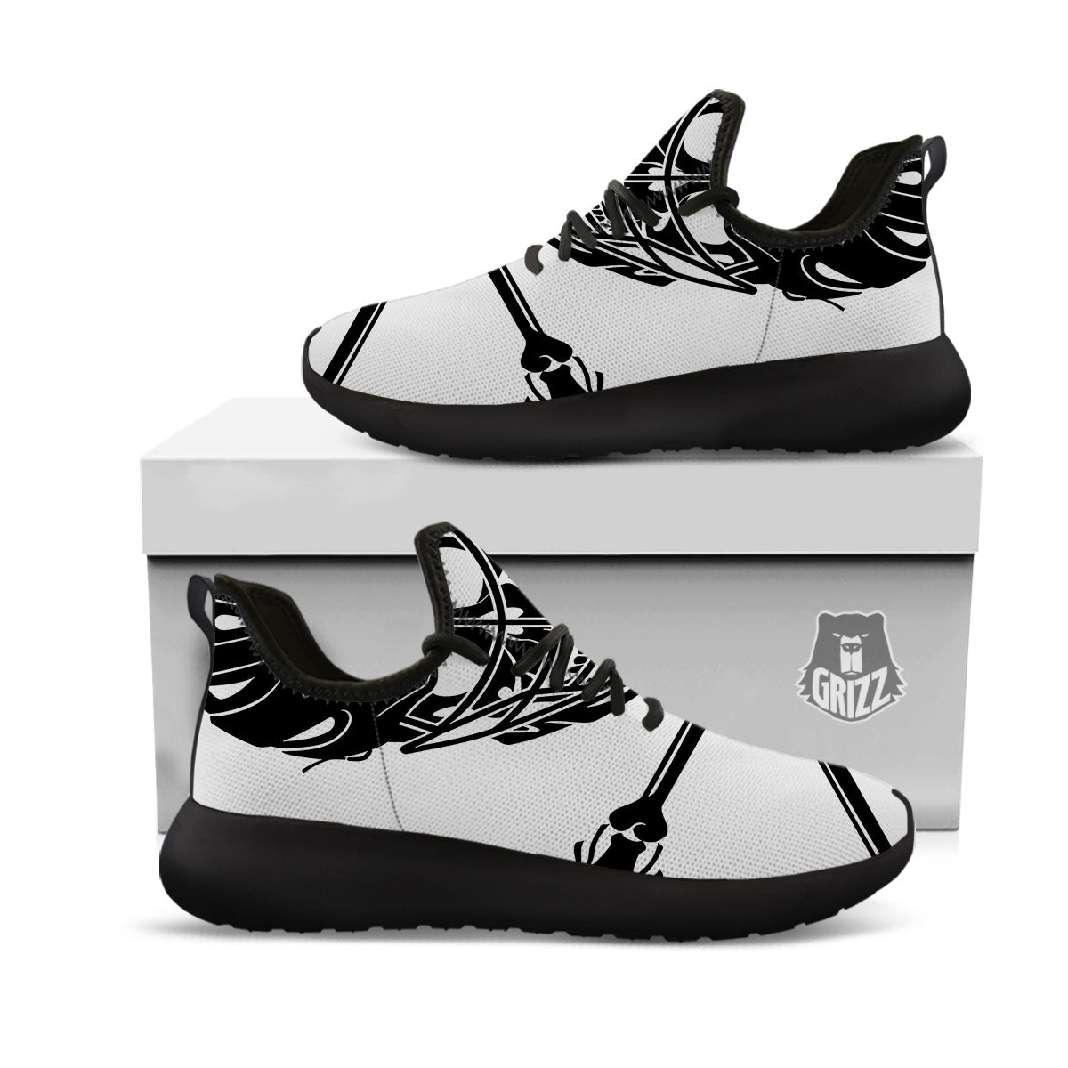 Skull Lacrosse Print Black Athletic Shoes-grizzshop
