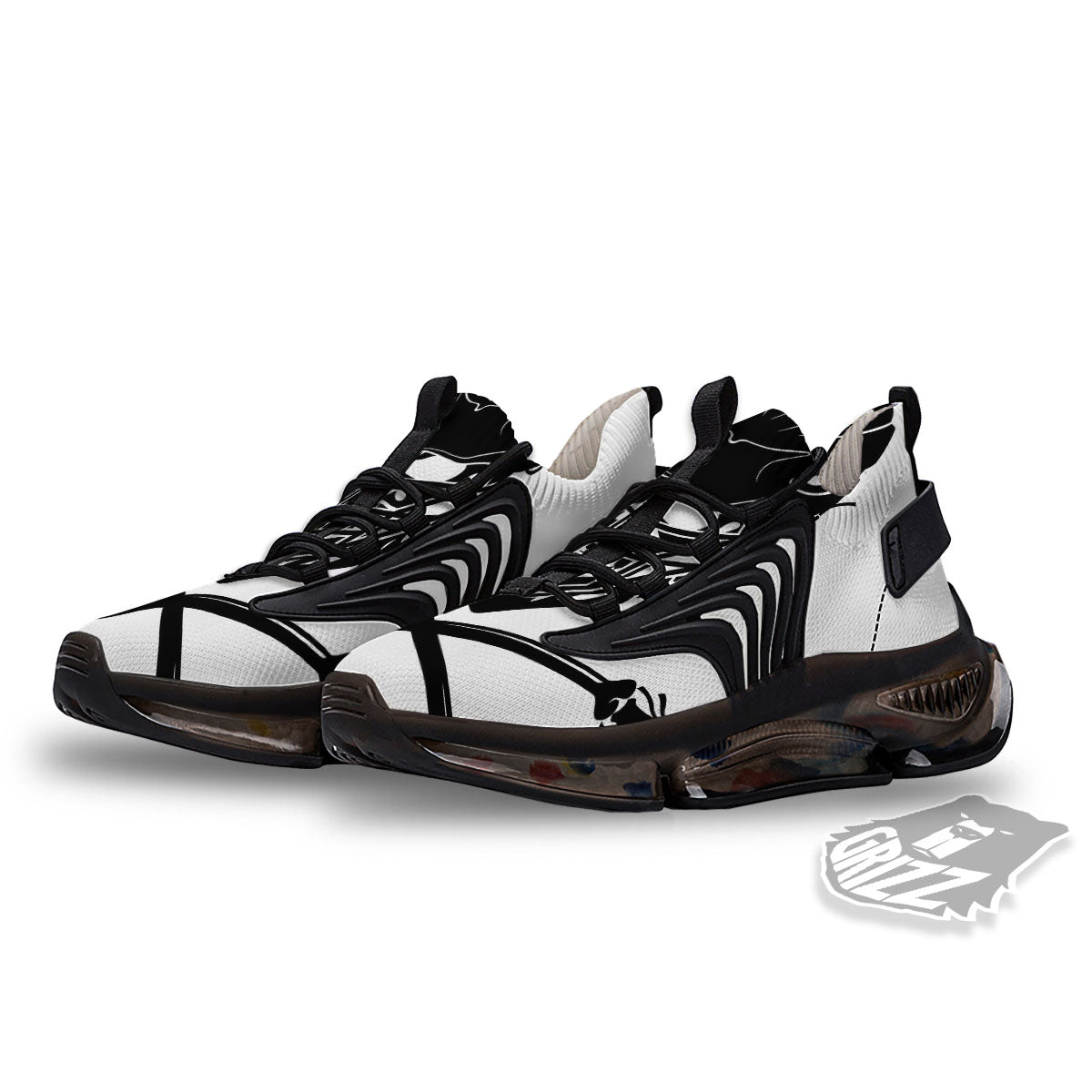 Skull Lacrosse Print Black Gym Shoes-grizzshop