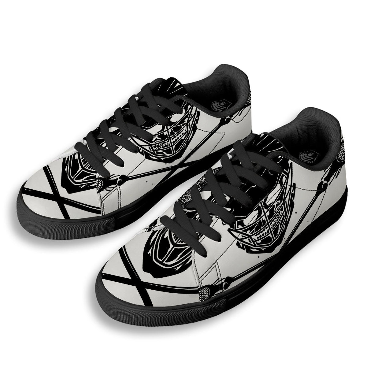Skull Lacrosse Print Black Low Top Sneakers-grizzshop