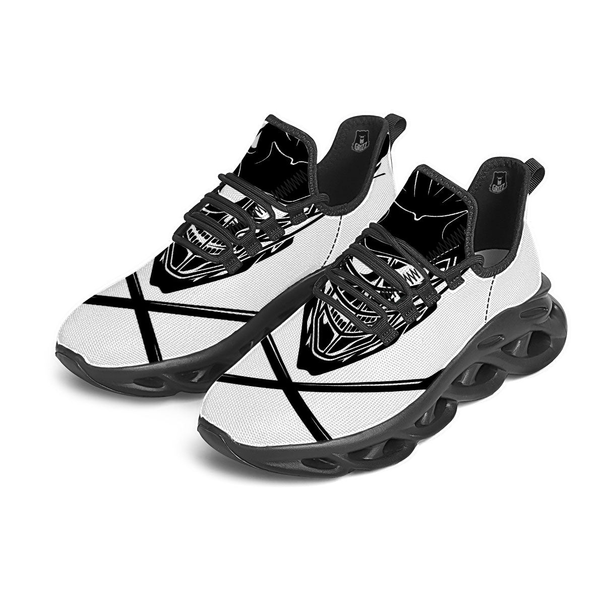 Skull Lacrosse Print Black Running Shoes-grizzshop