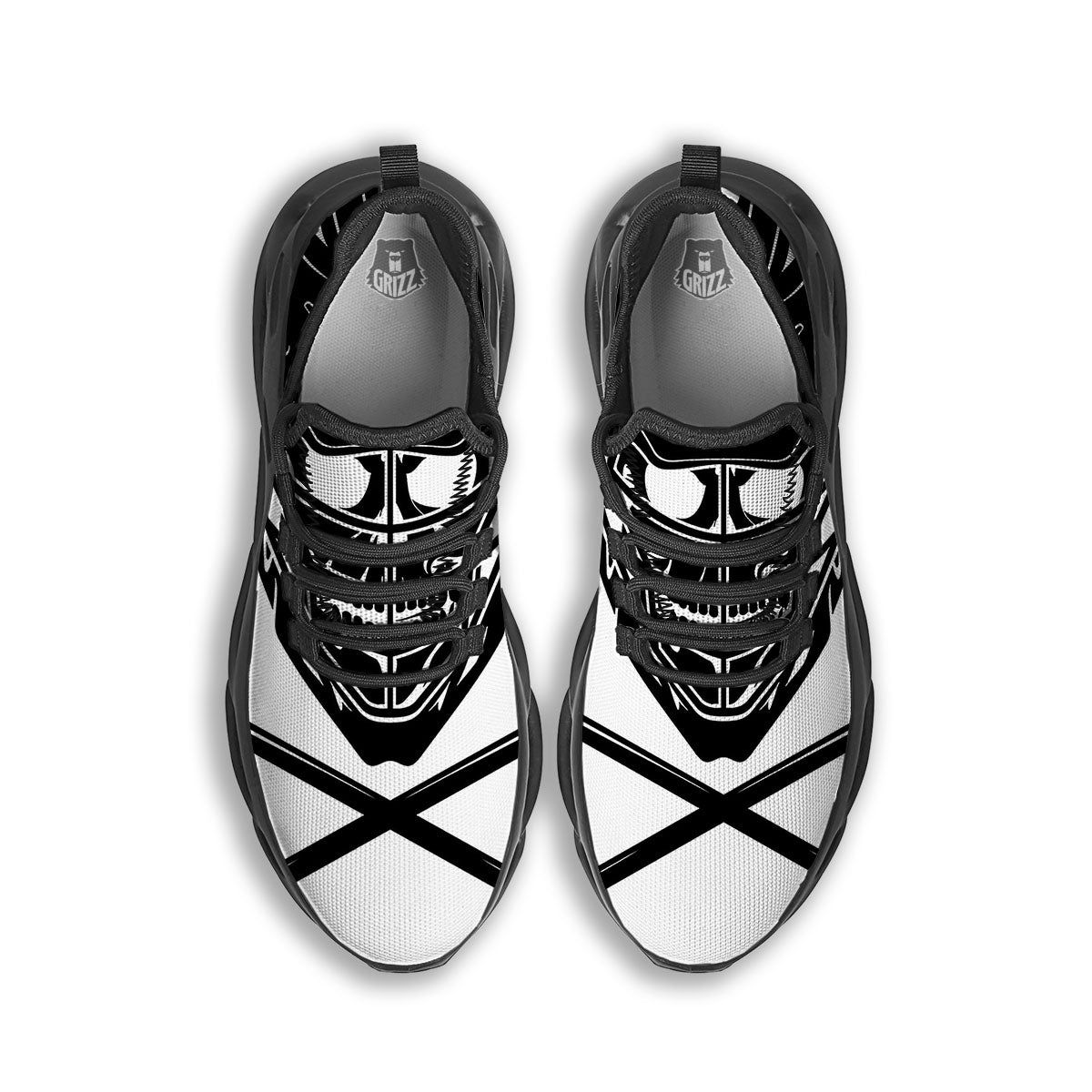 Skull Lacrosse Print Black Running Shoes-grizzshop