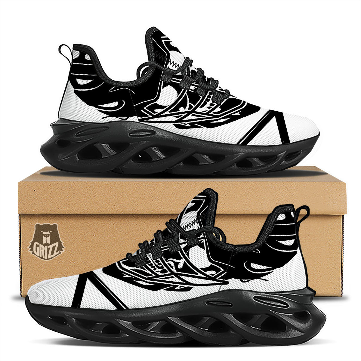 Skull Lacrosse Print Black Running Shoes-grizzshop