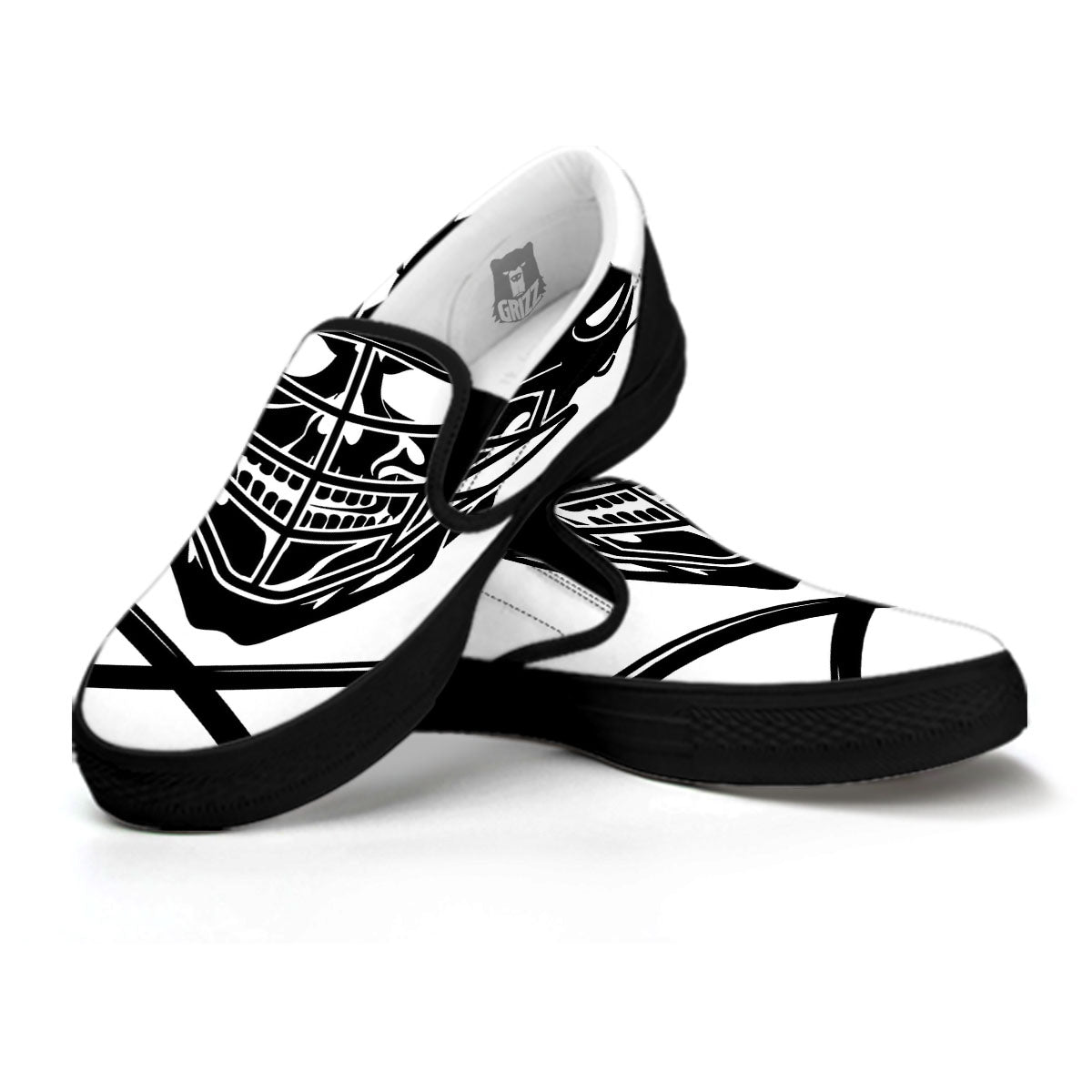 Skull Lacrosse Print Black Slip On Shoes-grizzshop