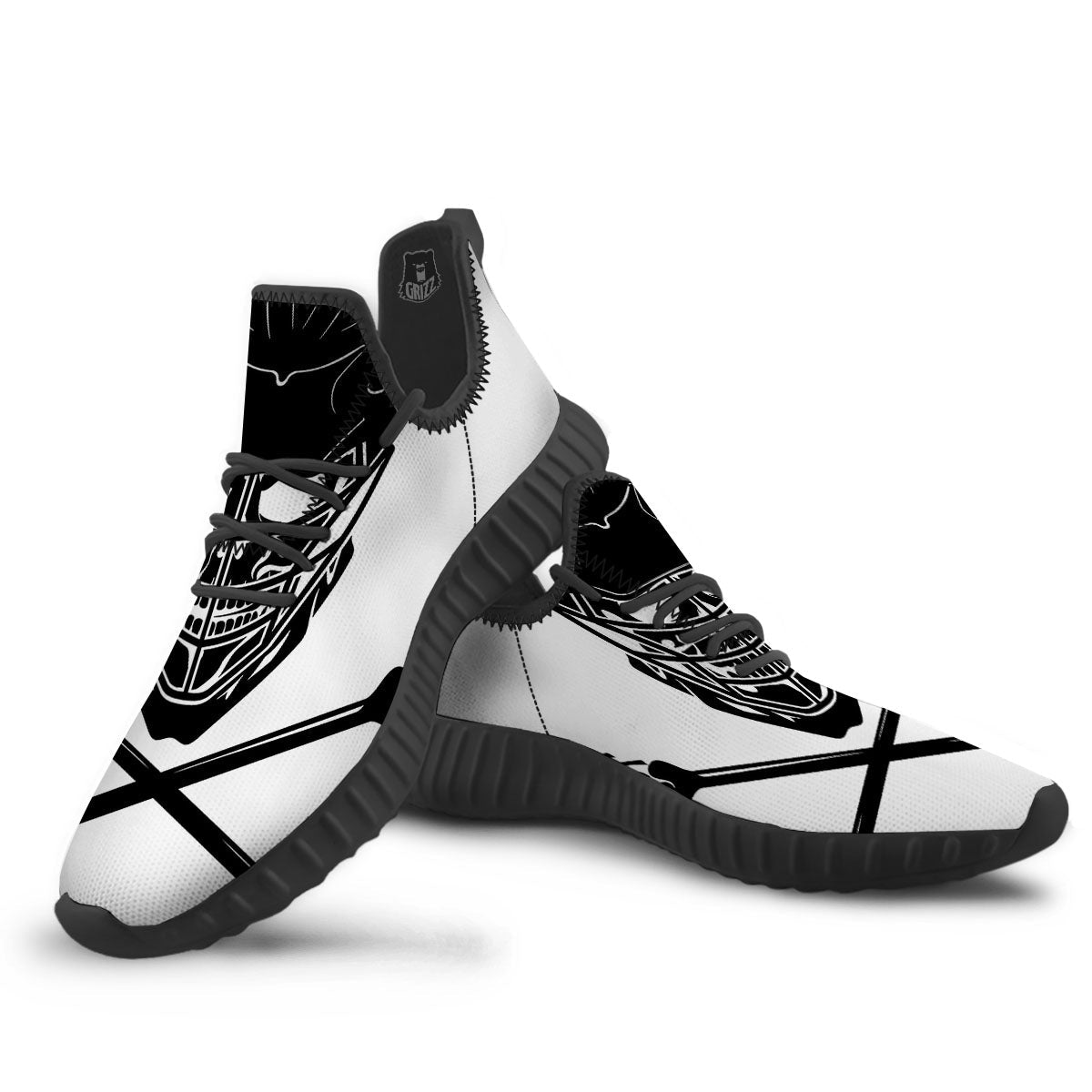 Skull Lacrosse Print Black Walking Shoes-grizzshop
