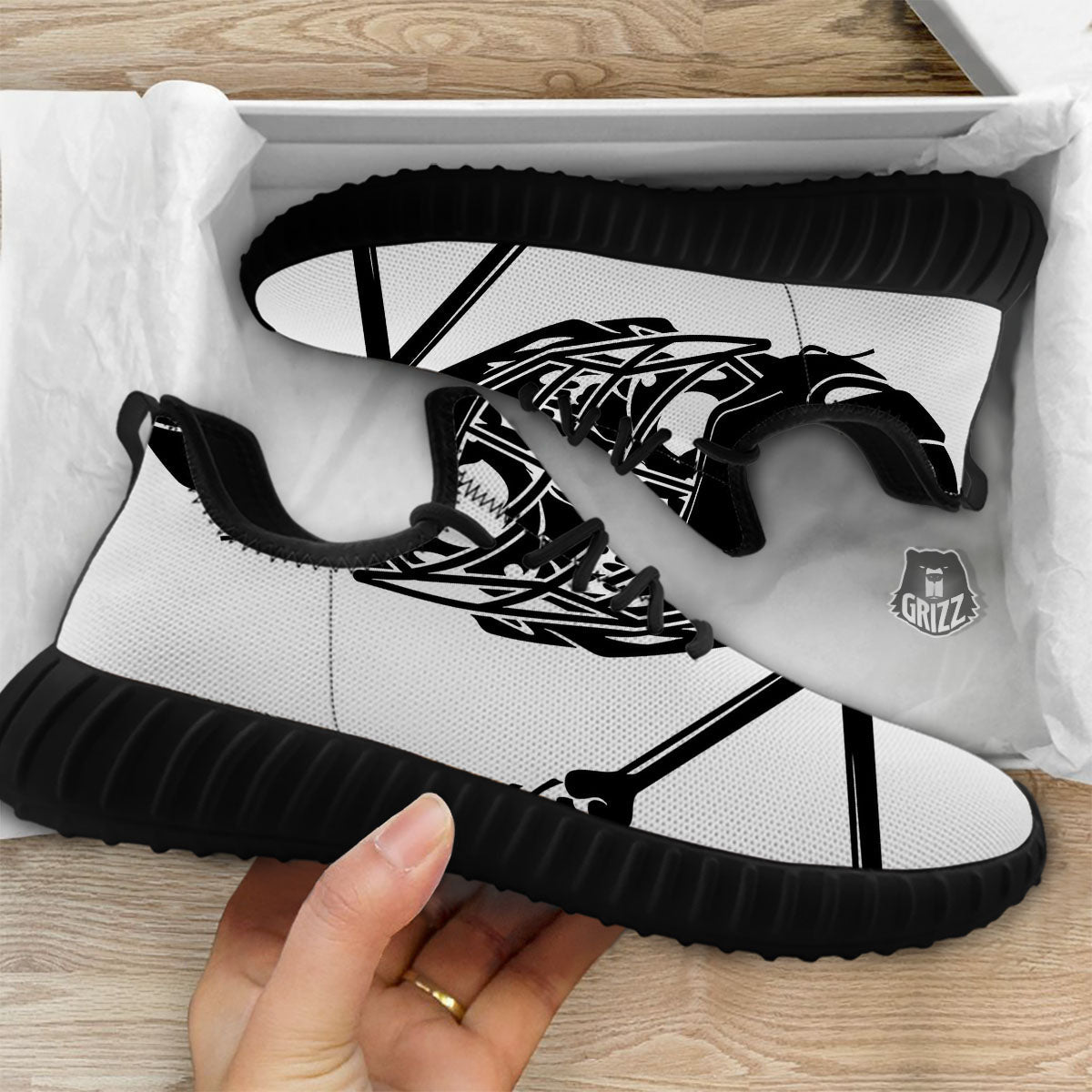 Skull Lacrosse Print Black Walking Shoes-grizzshop