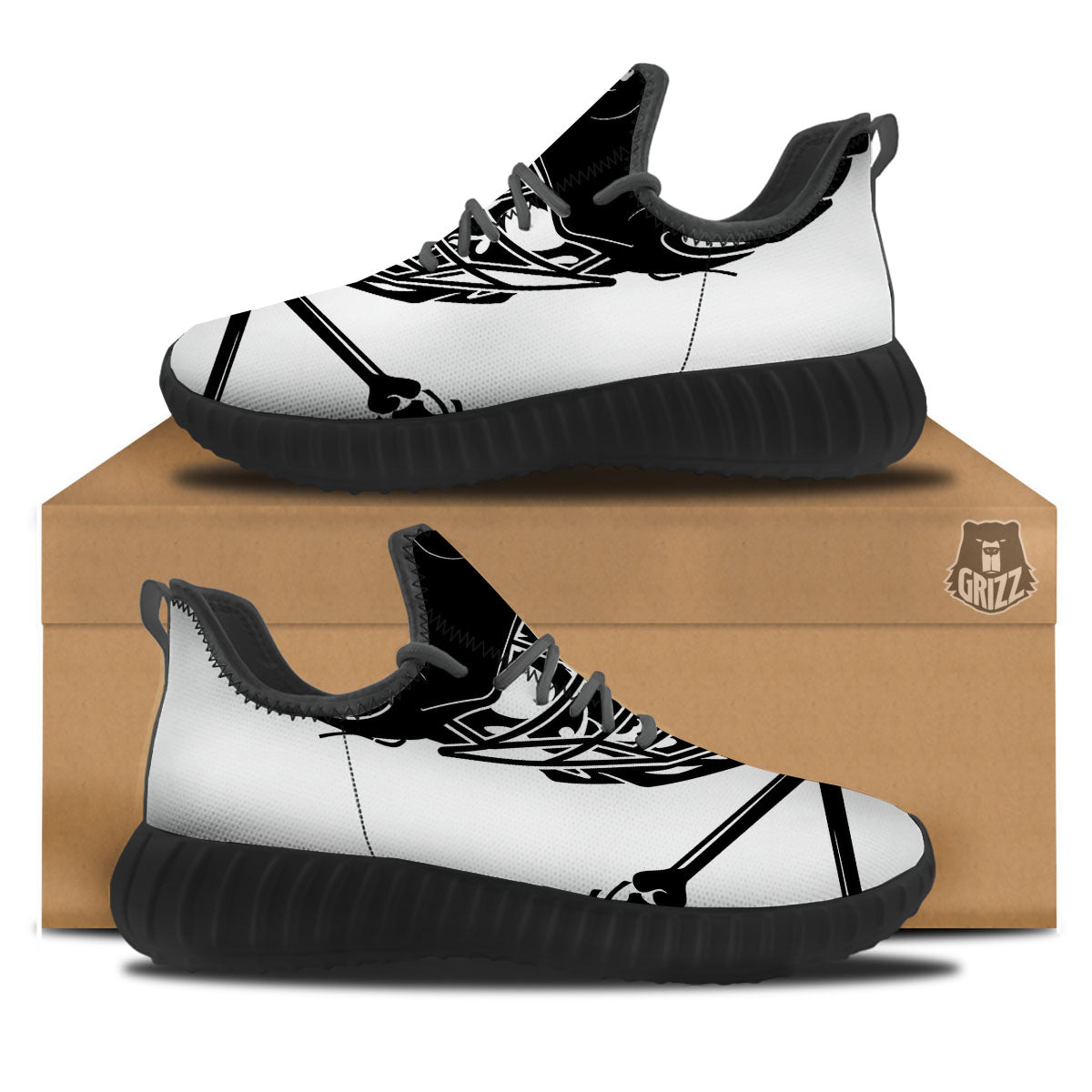 Skull Lacrosse Print Black Walking Shoes-grizzshop