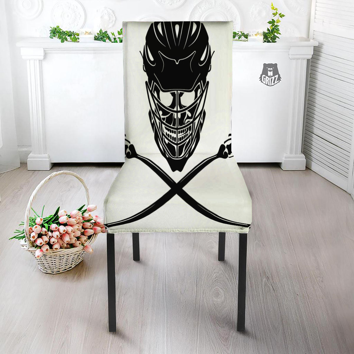 Skull Lacrosse Print Dining Chair Slipcover-grizzshop