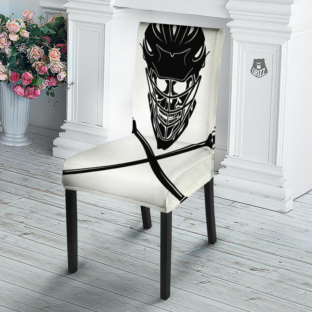 Skull Lacrosse Print Dining Chair Slipcover-grizzshop