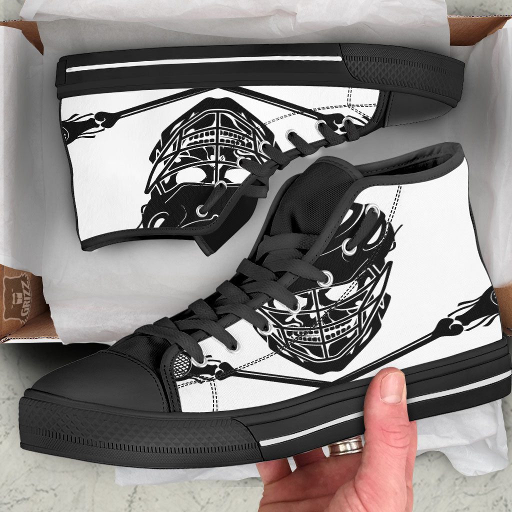 Skull Lacrosse Print High Top Shoes-grizzshop