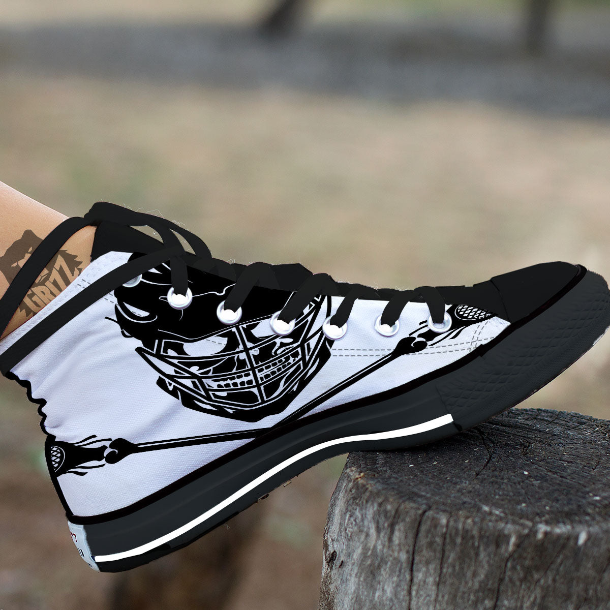 Skull Lacrosse Print High Top Shoes-grizzshop