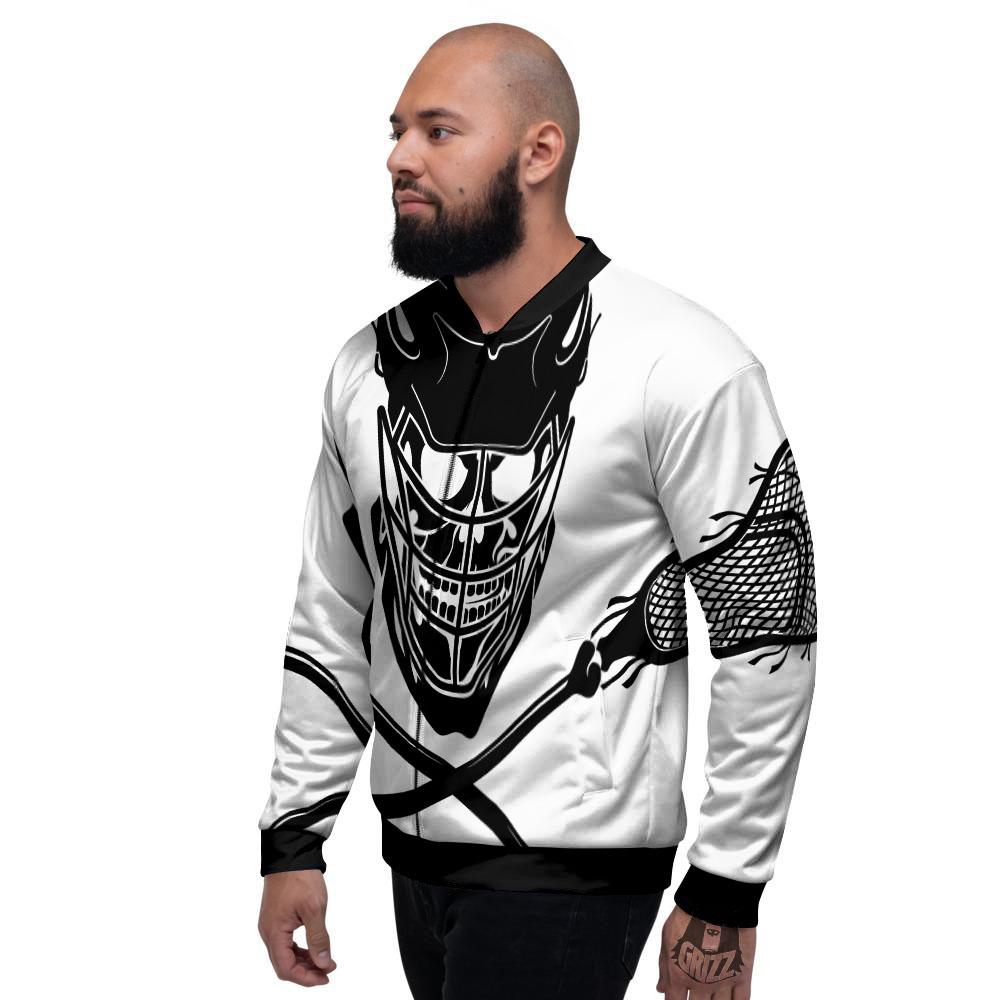 Skull Lacrosse Print Men's Bomber Jacket-grizzshop