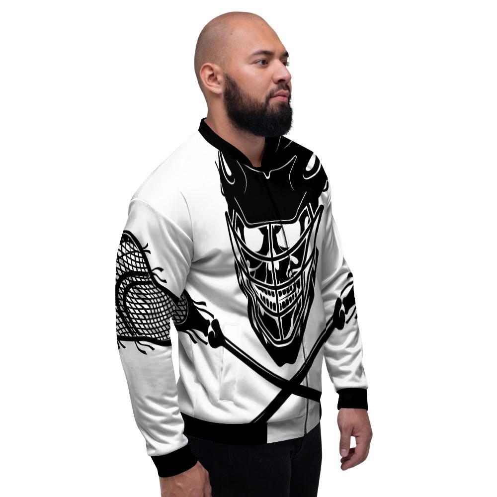 Skull Lacrosse Print Men's Bomber Jacket-grizzshop