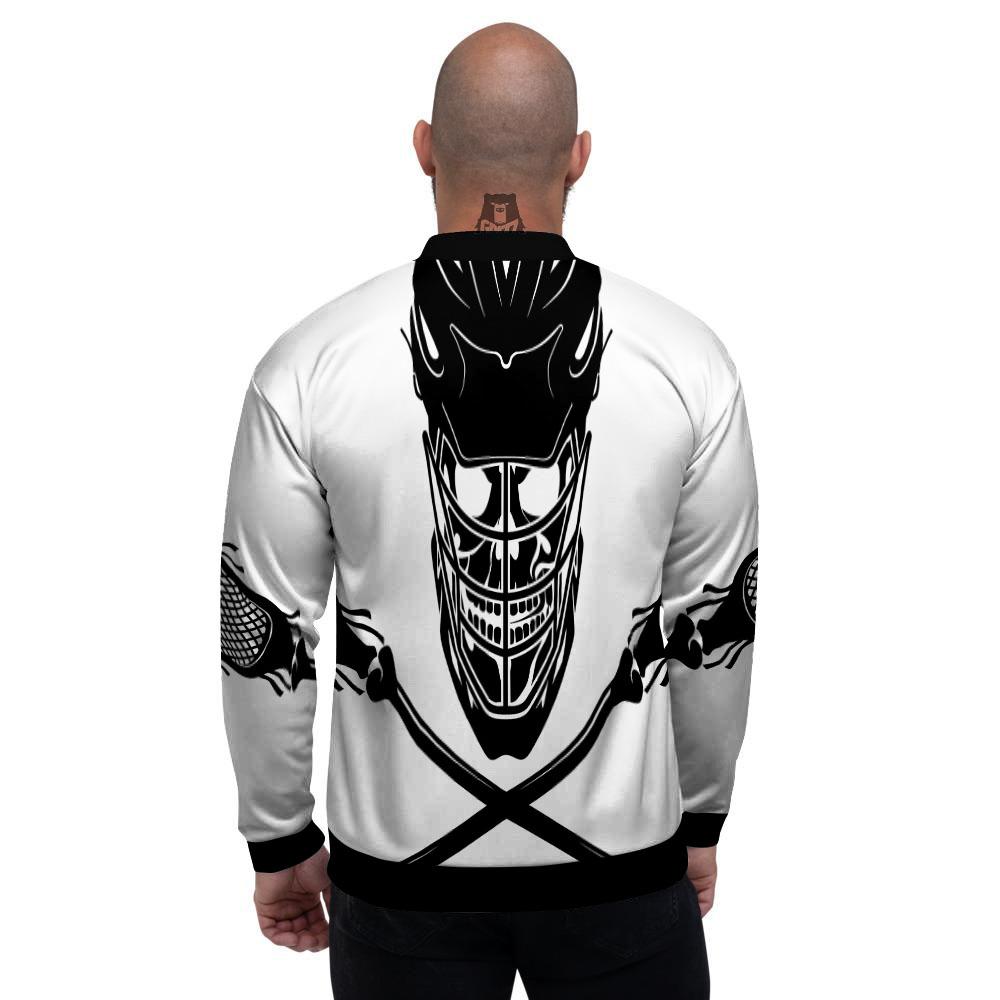 Skull Lacrosse Print Men's Bomber Jacket-grizzshop