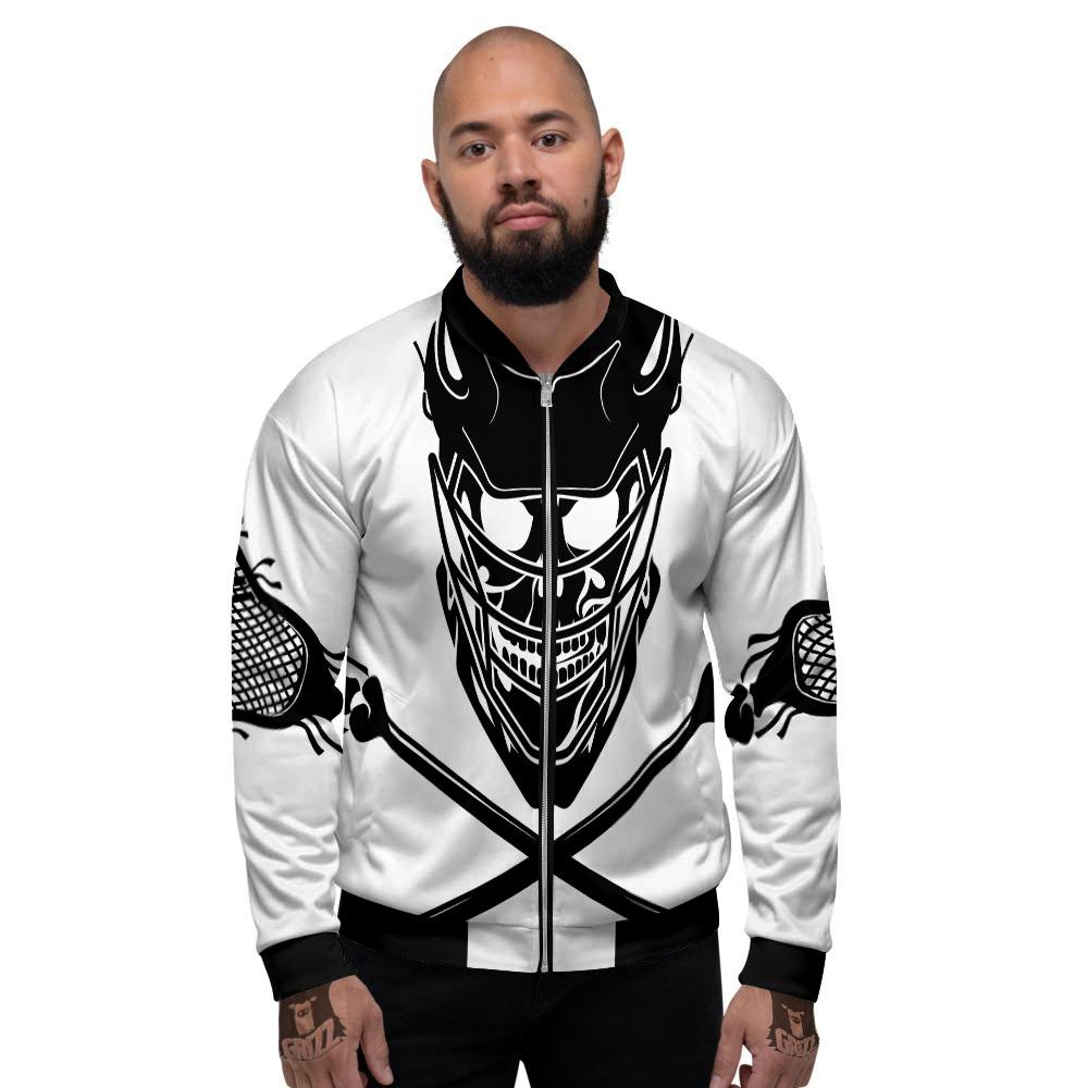 Skull Lacrosse Print Men's Bomber Jacket-grizzshop