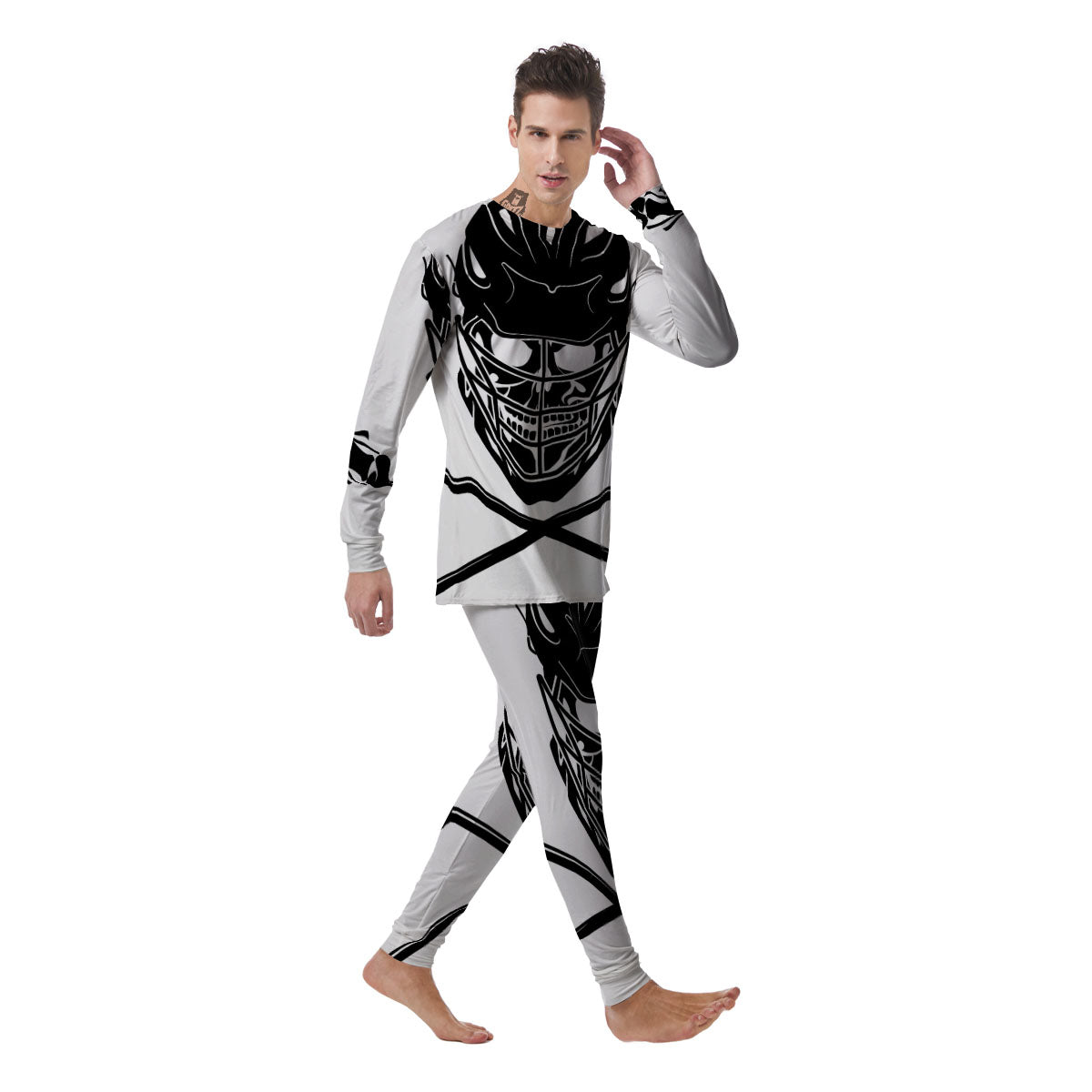 Skull Lacrosse Print Men's Pajamas-grizzshop