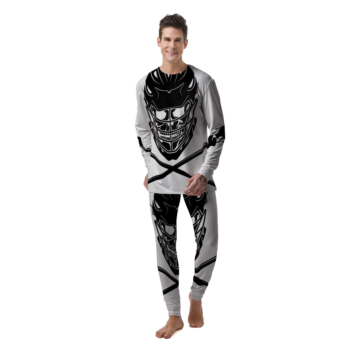 Skull Lacrosse Print Men's Pajamas-grizzshop