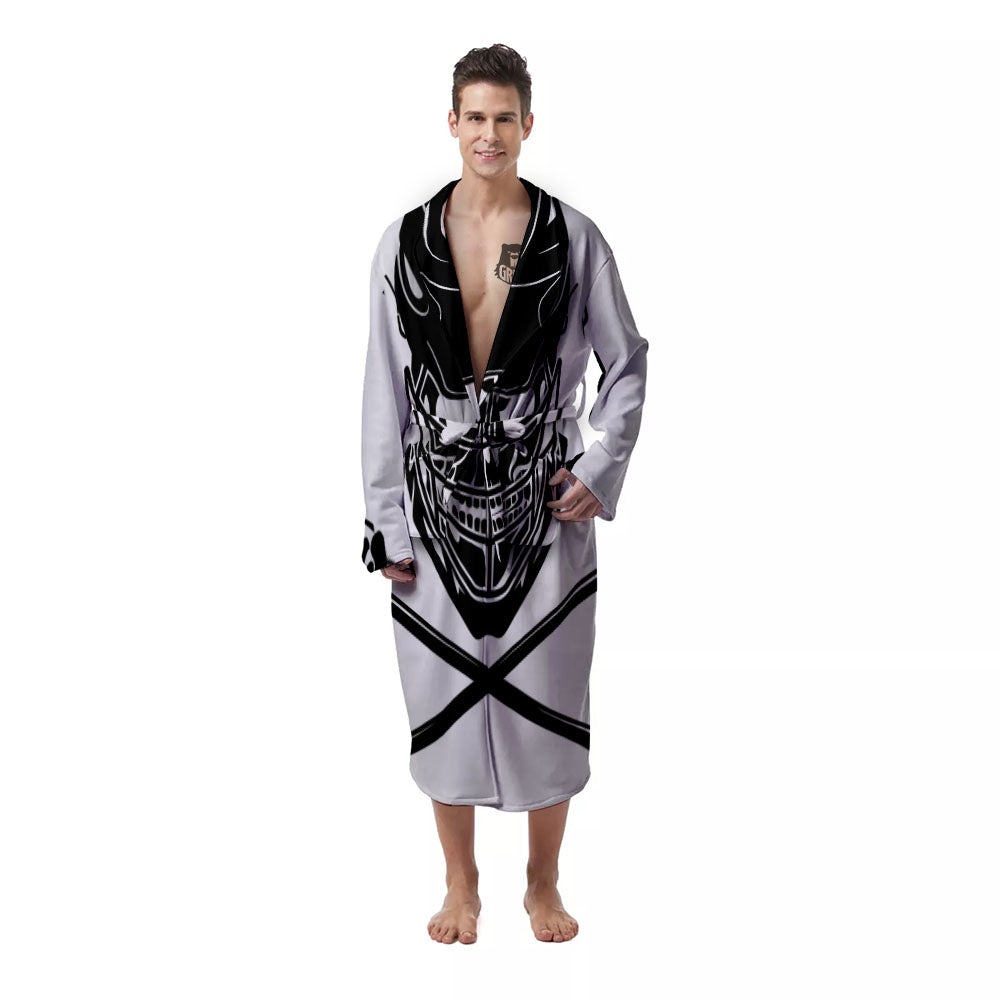 Skull Lacrosse Print Men's Robe-grizzshop