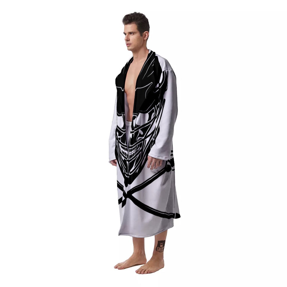 Skull Lacrosse Print Men's Robe-grizzshop