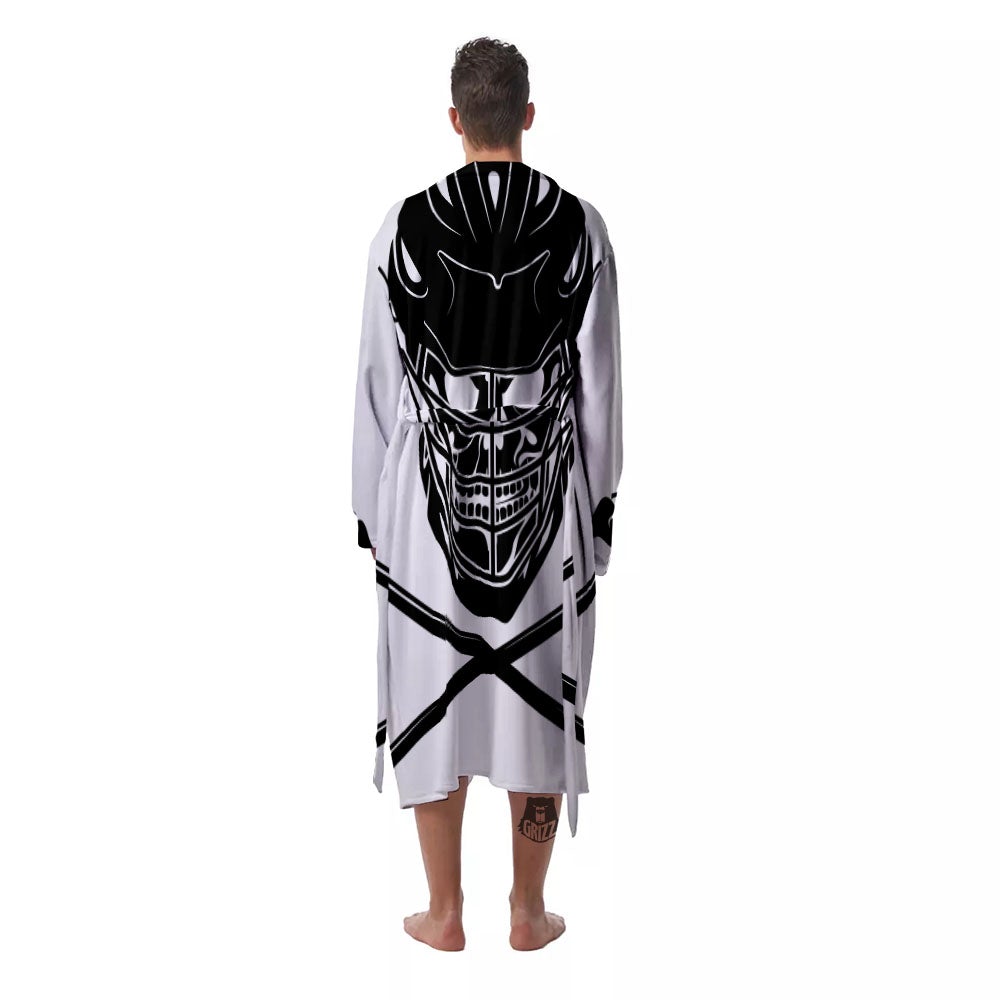 Skull Lacrosse Print Men's Robe-grizzshop