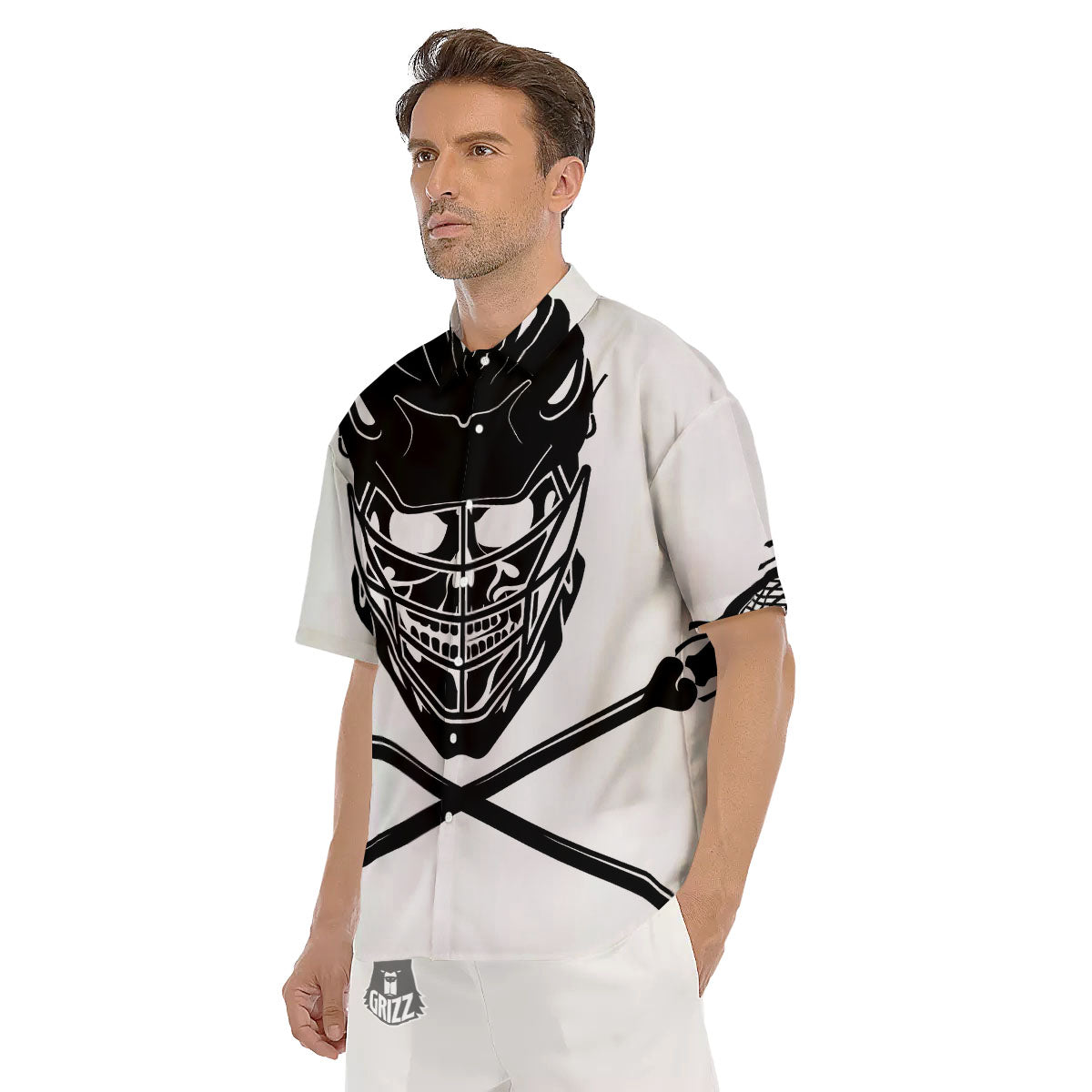 Skull Lacrosse Print Men's Short Sleeve Shirts-grizzshop